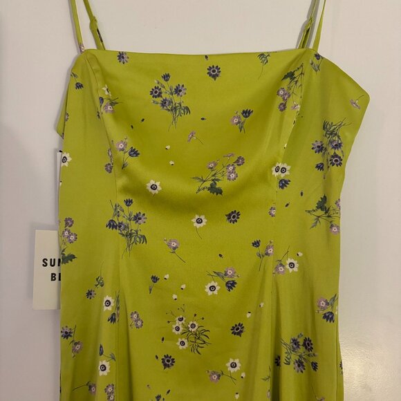 Aritzia Sunday Best Green Floral Satin Mini Dress - Picture 2 of 7
